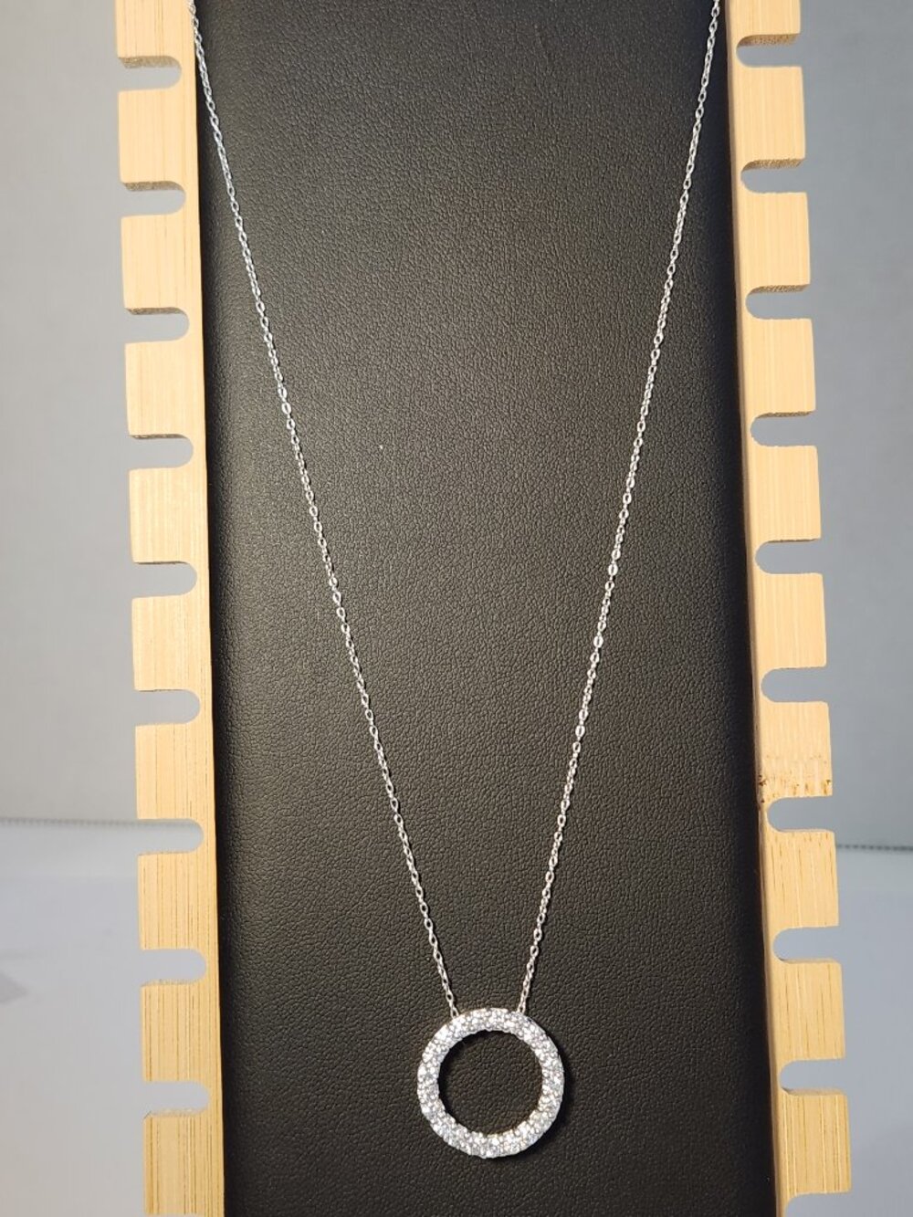 Stargate! 925 Solid Pavé Circle Eternity Halo Pendant Necklace 18" VTG